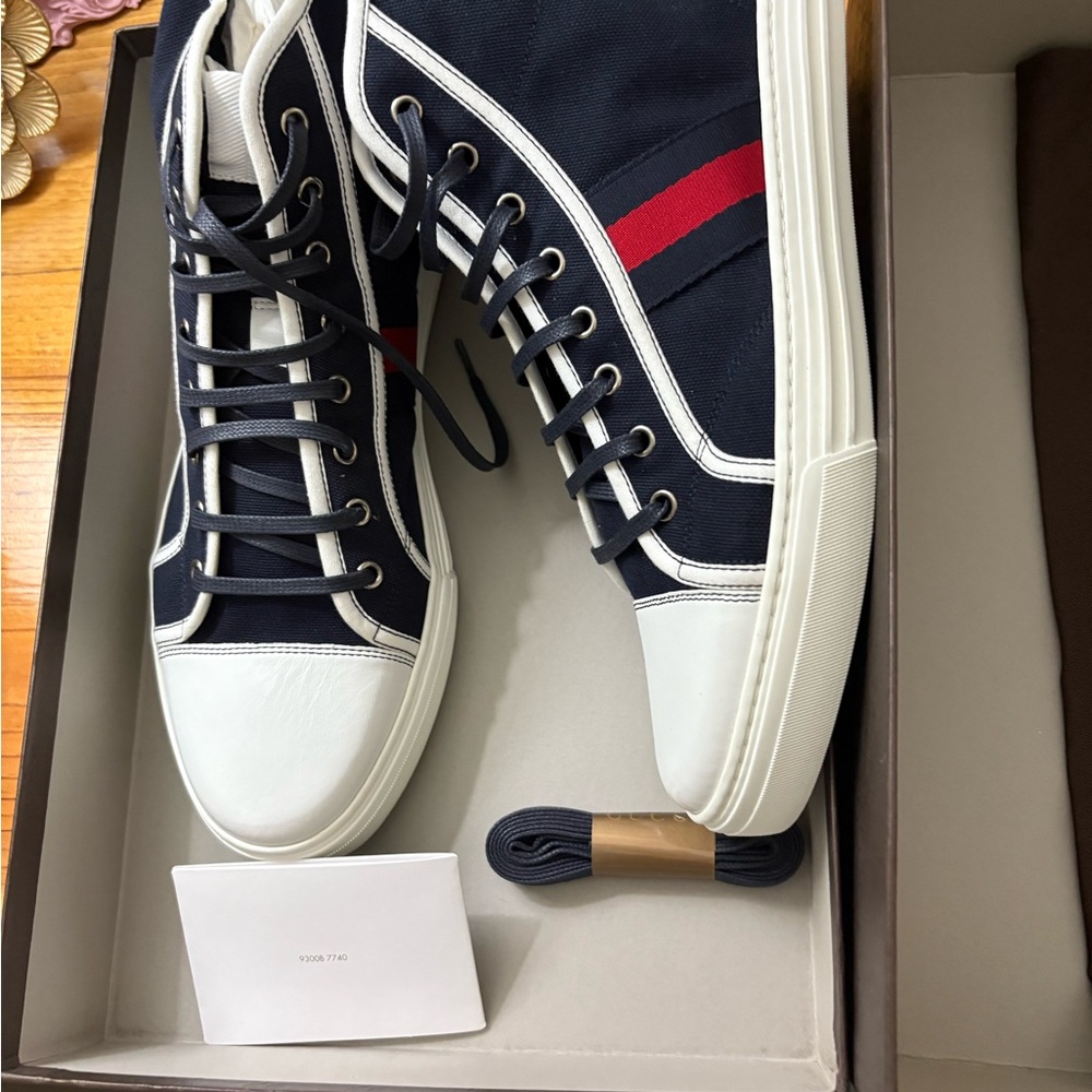 Gucci Navy and White High-Top Sneakers - Picture 2 of 7